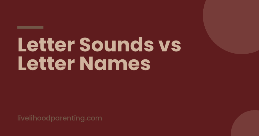 Mother pointing to a letter card to compare letter sounds vs letter names