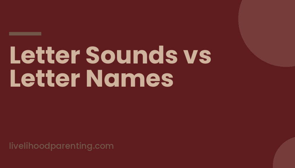 Mother pointing to a letter card to compare letter sounds vs letter names